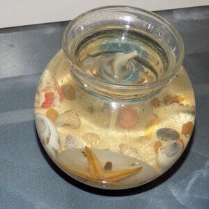 Ocean Seashell/Dolphin Gel Wax Candle Beach Coastal Seashells Jar NEW